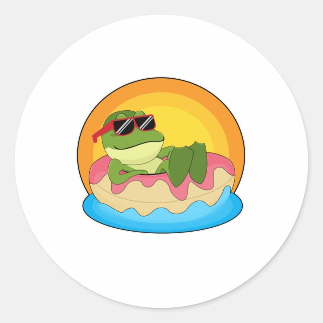 Frog at Swimming with Sunglasses Classic Round Sticker (Front)