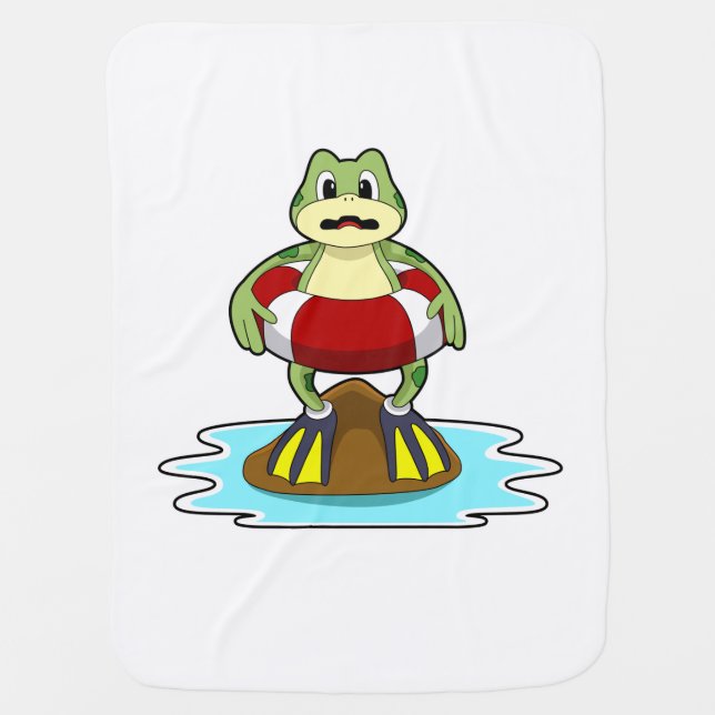 Frog at Swimming with Swim ring Baby Blanket (Front)