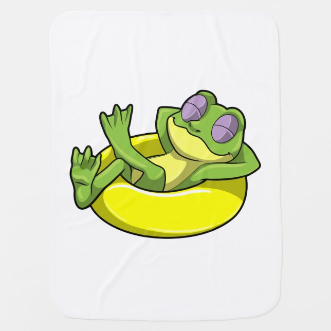 Frog at Swimming with Swim ring Baby Blanket (Front)