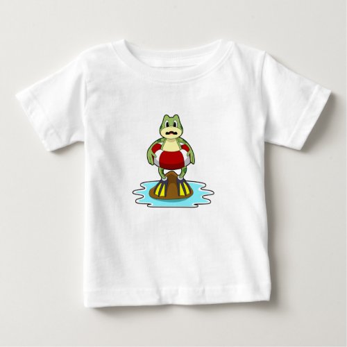 Frog at Swimming with Swim ring Baby T_Shirt