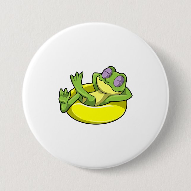 Frog at Swimming with Swim ring Button (Front)