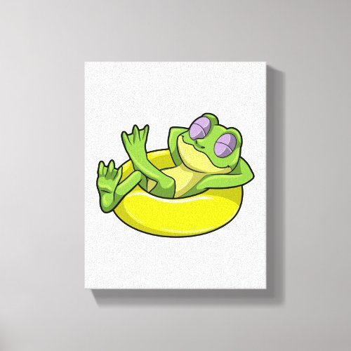Frog at Swimming with Swim ring Canvas Print