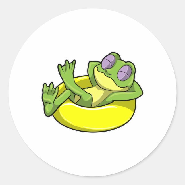 Frog at Swimming with Swim ring Classic Round Sticker (Front)