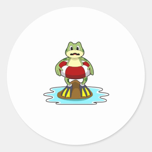 Frog at Swimming with Swim ring Classic Round Sticker
