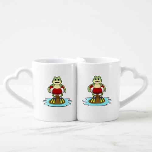 Frog at Swimming with Swim ring Coffee Mug Set