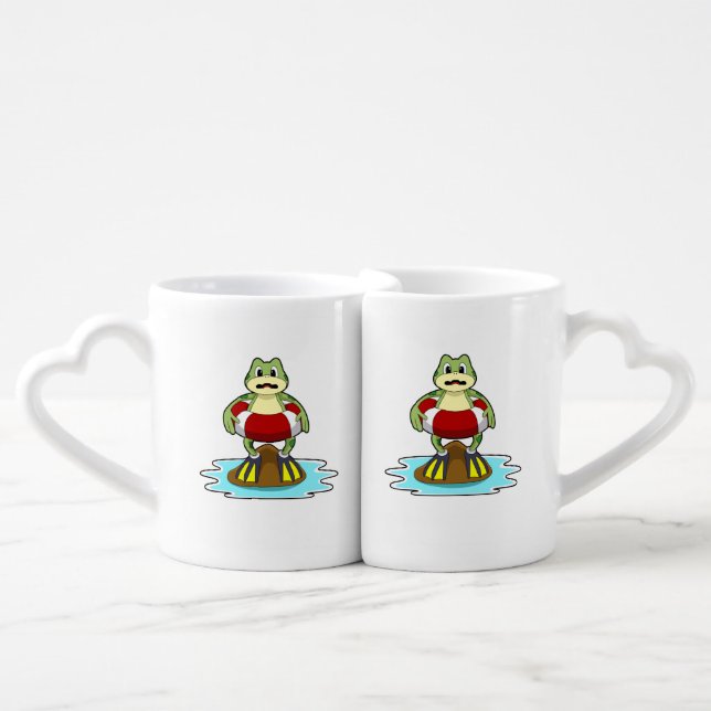Frog at Swimming with Swim ring Coffee Mug Set (Front Nesting)