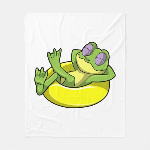 Frog at Swimming with Swim ring Fleece Blanket