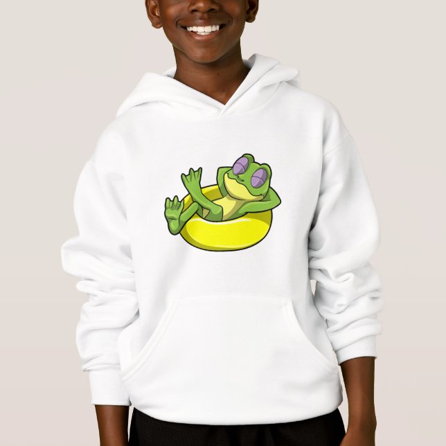 Frog at Swimming with Swim ring Hoodie (Front)