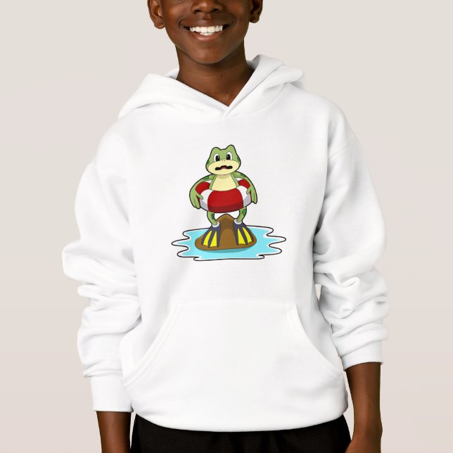 Frog at Swimming with Swim ring Hoodie (Front)