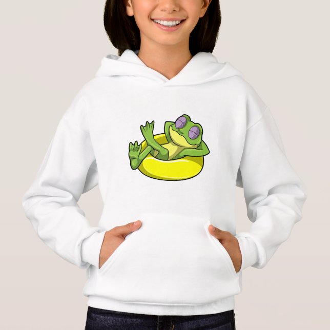 Frog at Swimming with Swim ring Hoodie (Front)