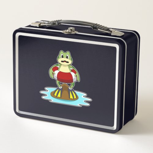 Frog at Swimming with Swim ring Metal Lunch Box