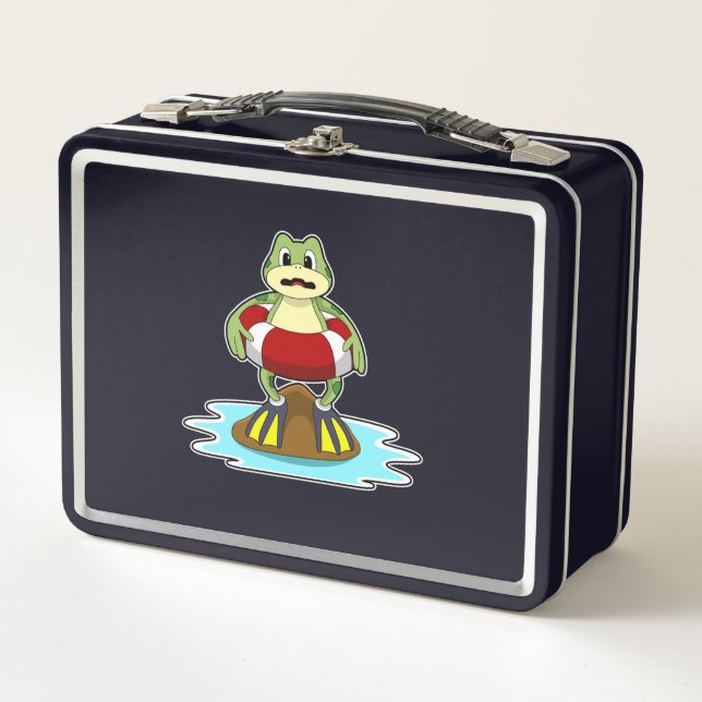 Frog at Swimming with Swim ring Metal Lunch Box (Front)