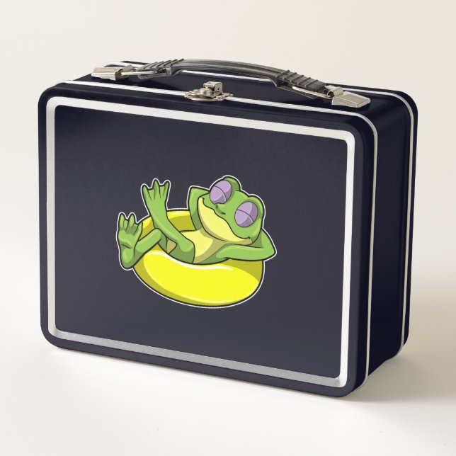 Frog at Swimming with Swim ring Metal Lunch Box (Front)