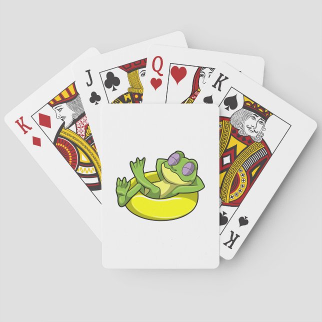 Frog at Swimming with Swim ring Poker Cards (Back)