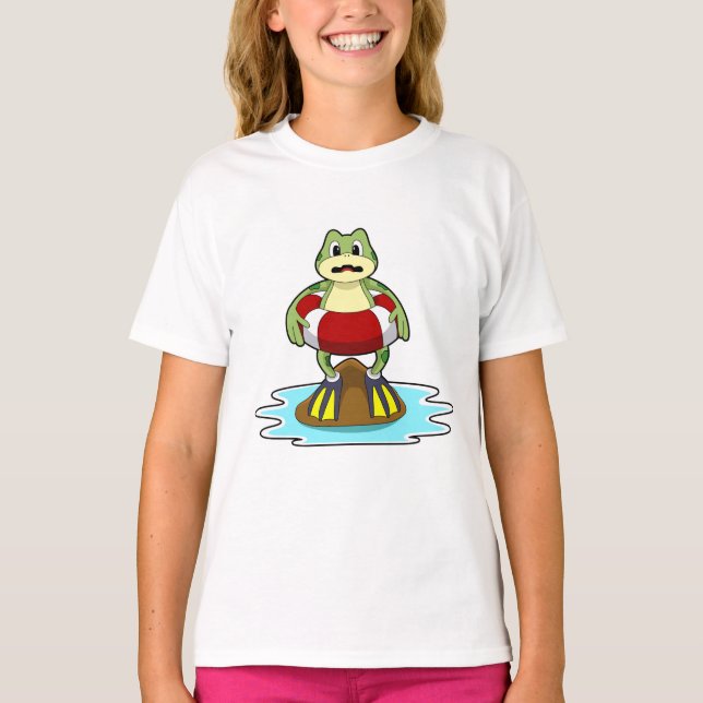 Frog at Swimming with Swim ring T-Shirt (Front)