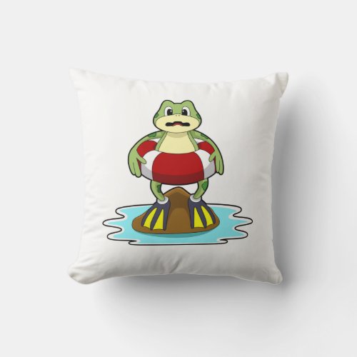 Frog at Swimming with Swim ring Throw Pillow