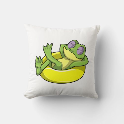 Frog at Swimming with Swim ring Throw Pillow