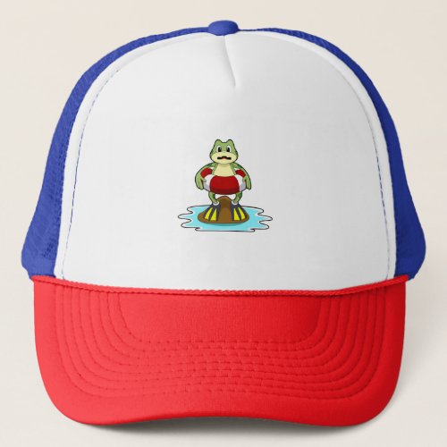 Frog at Swimming with Swim ring Trucker Hat