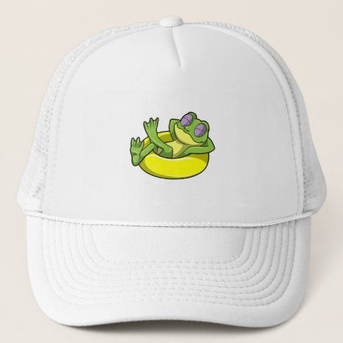 Frog at Swimming with Swim ring Trucker Hat