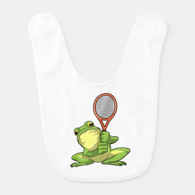 Frog at Tennis with Tennis racket Baby Bib (Front)