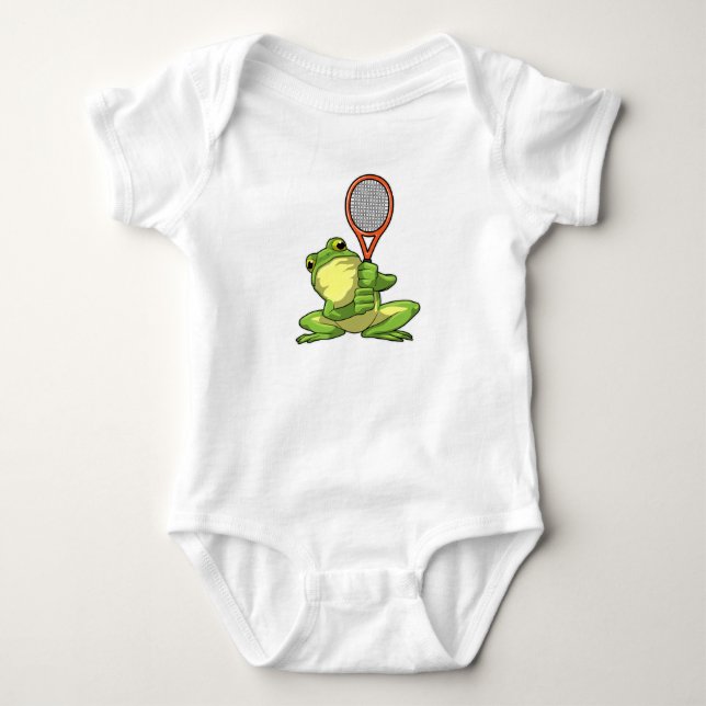 Frog at Tennis with Tennis racket Baby Bodysuit (Front)
