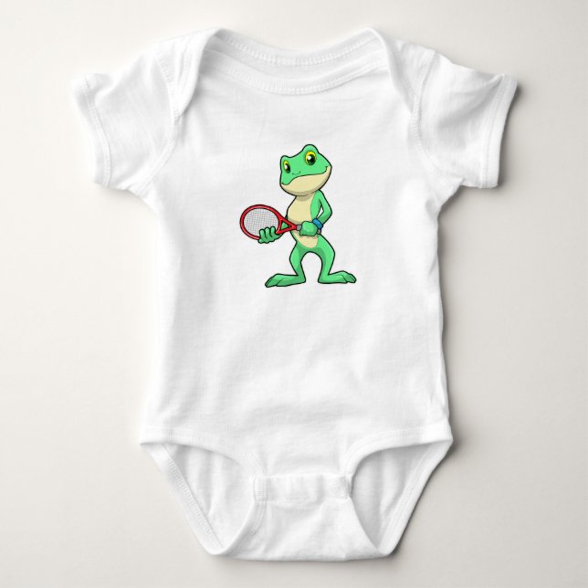 Frog at Tennis with Tennis racket Baby Bodysuit (Front)
