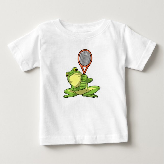 Frog at Tennis with Tennis racket Baby T-Shirt (Front)