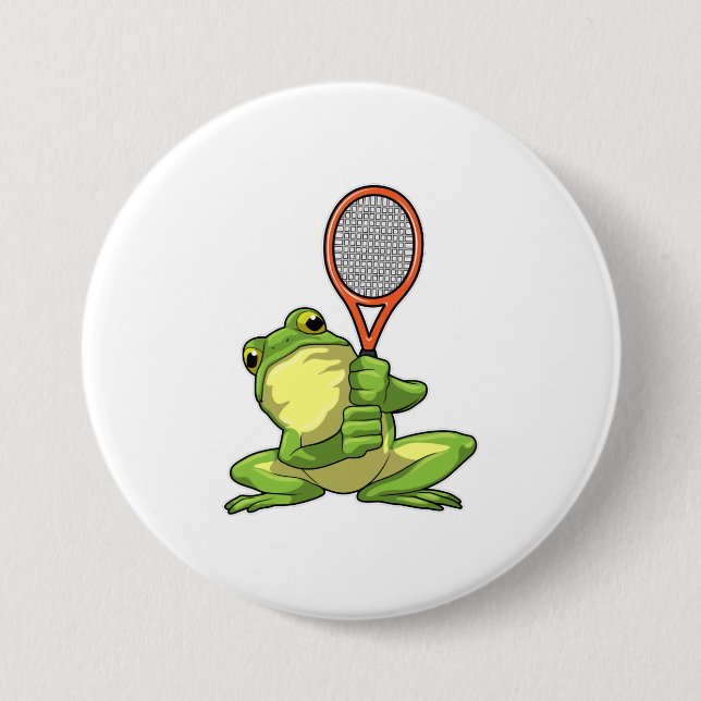 Frog at Tennis with Tennis racket Button (Front)