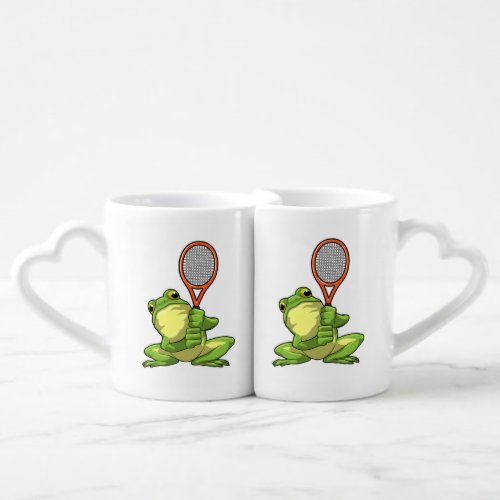 Frog at Tennis with Tennis racket Coffee Mug Set