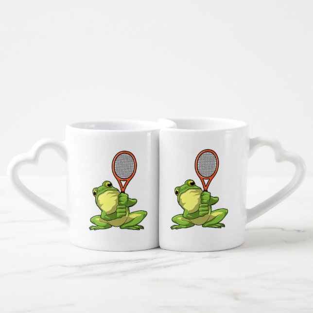 Frog at Tennis with Tennis racket Coffee Mug Set (Front Nesting)