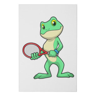 Frog at Tennis with Tennis racket Faux Canvas Print
