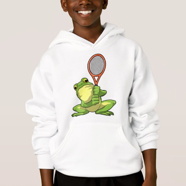 Frog at Tennis with Tennis racket Hoodie (Front)