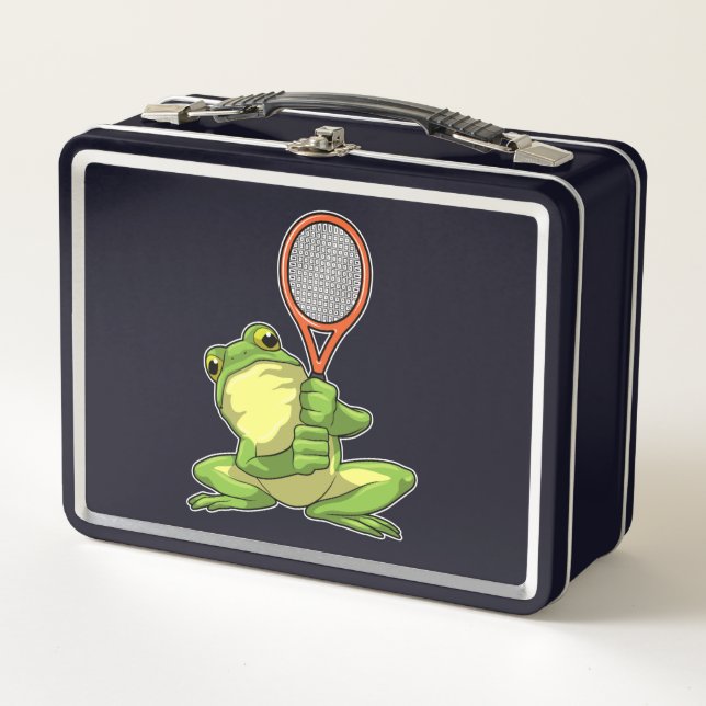 Frog at Tennis with Tennis racket Metal Lunch Box (Front)