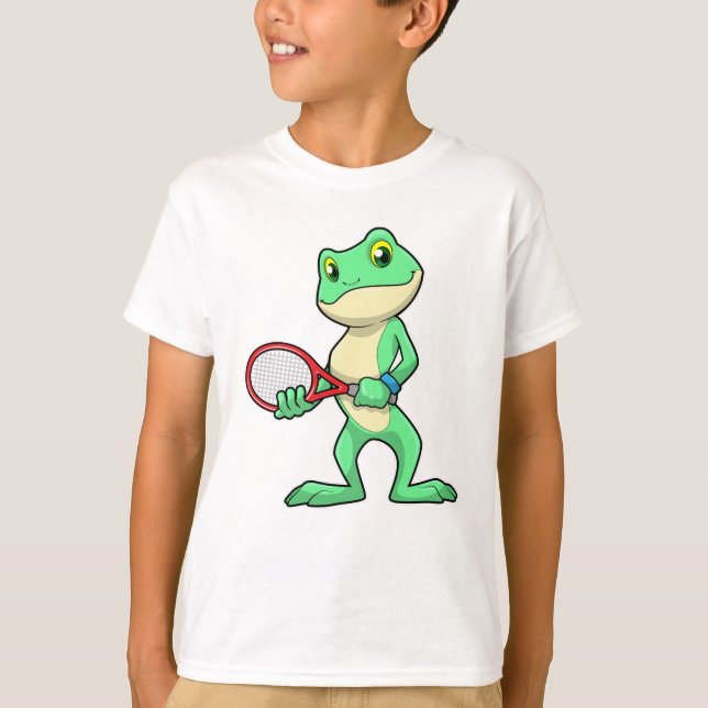 Frog at Tennis with Tennis racket T-Shirt (Front)