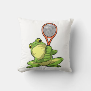 Frog at Tennis with Tennis racket Throw Pillow