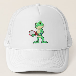 Frog at Tennis with Tennis racket Trucker Hat