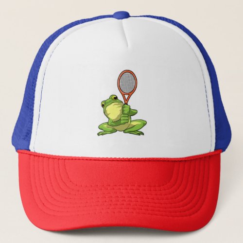 Frog at Tennis with Tennis racket Trucker Hat