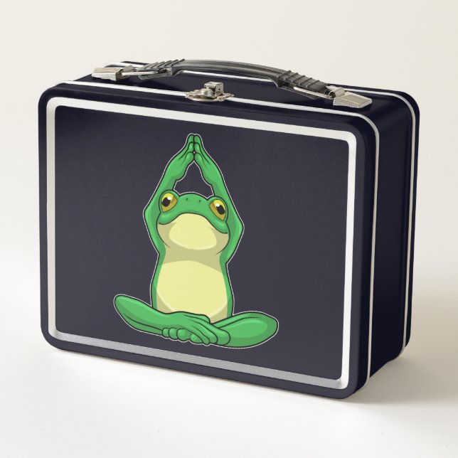 Frog at Yoga in Cross legged Metal Lunch Box (Front)
