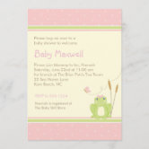 Cute Frog Blue Green Plaid Baby Shower Invitations