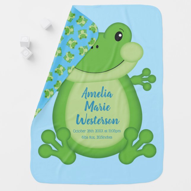 Frog Baby Shower Blue Blanket (In Situ)