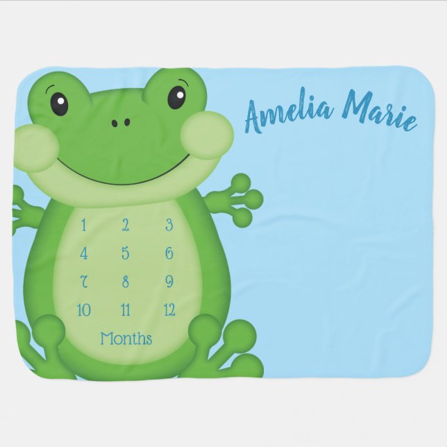 Frog Baby Shower Blue Blanket (Horizontal)