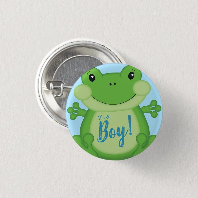 Frog Baby Shower Blue Button (Front & Back)