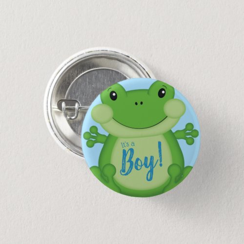 Frog Baby Shower Blue Button