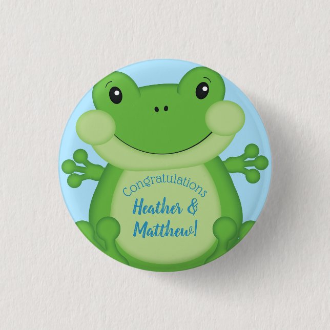 Frog Baby Shower Blue Button (Front)