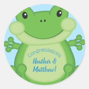 Frog Baby Shower Blue Classic Round Sticker