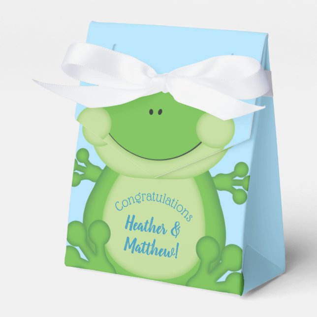 Frog Baby Shower Blue Favor Boxes (Front Side)