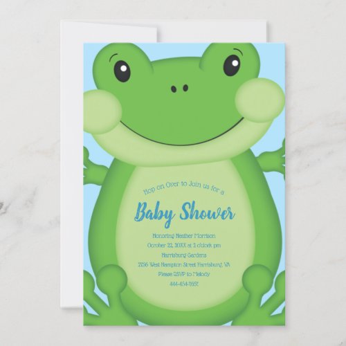 Frog Baby Shower Blue Invitation