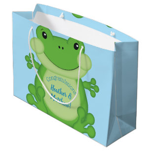 Frog Baby Shower Blue Large Gift Bag