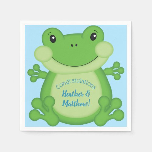 Frog Baby Shower Blue Napkins