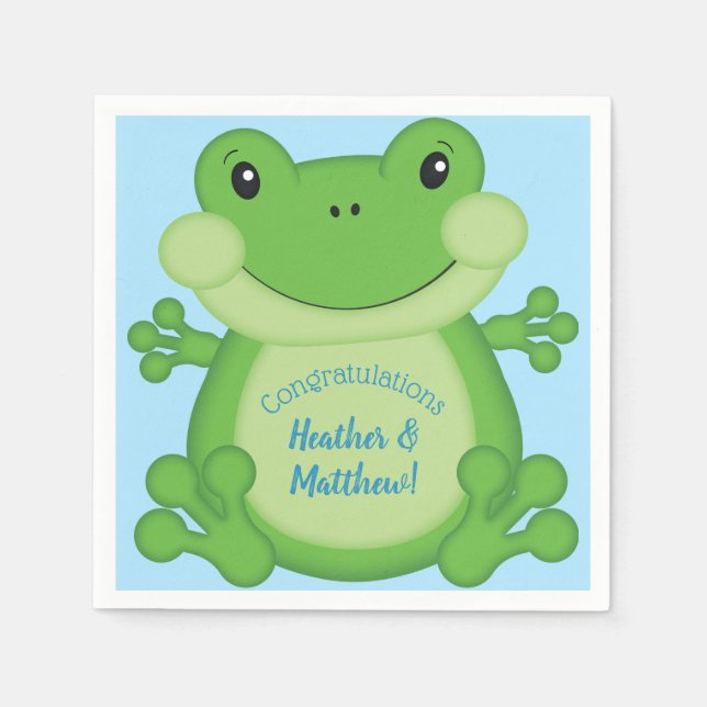 Frog Baby Shower Blue Napkins (Front)